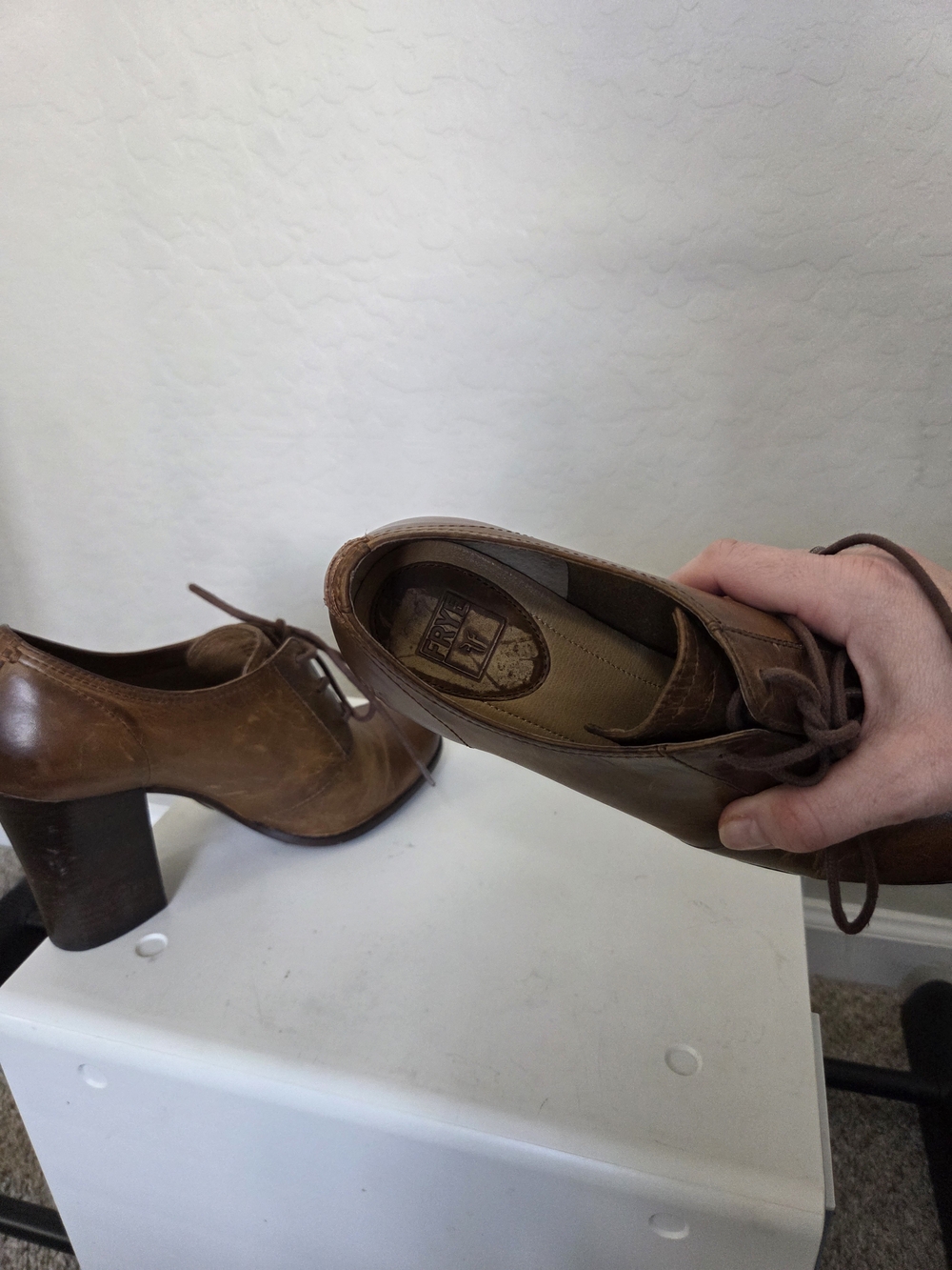 Frye Brown Leather Lace-Up Block Heel Oxfords - Picture 4 of 6